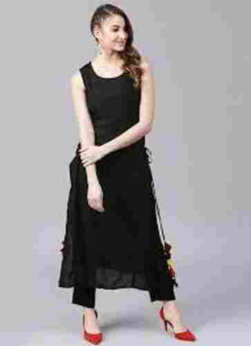 Sleeve Less And Round Necked Plain Designer Stylish And Comfortable Black Kurtis For Woman 