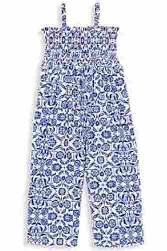 Casual Wear Regular Fit Sleeveless Printed Blue Jumpsuit For Kids 