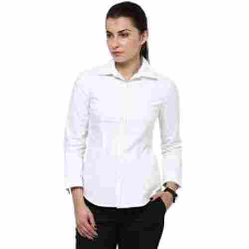 Plain Full Sleeves Causal Wear Ladies White Cotton Shirt