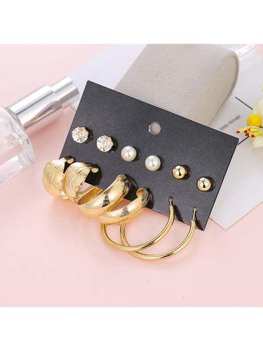 Combo 6 Pair Gold Big Pearl Studded Studs And Plain Hoop Earring Gender: Women