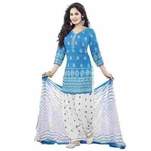 Casual Wear V Neck 3/4th Sleeves Printed Cotton Ladies Salwar Suits