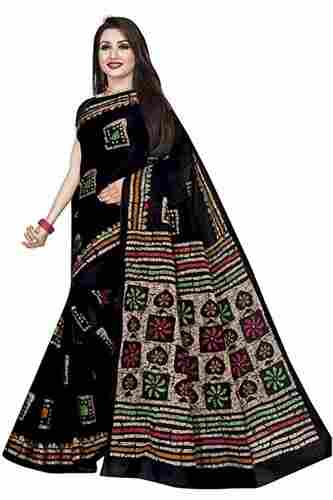 Comfortable Stylish And Fancy Black With Printed Stripes Women'S Cotton Saree