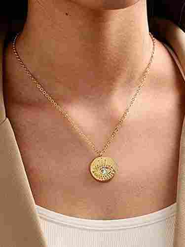 Gold Plated Round Evil Eye Pendant Necklace