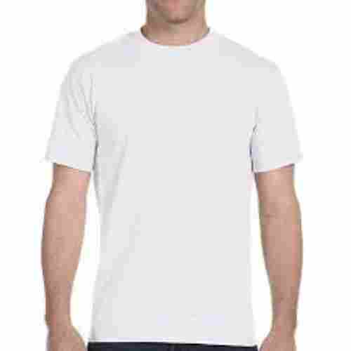 Mens Comfortable Rounded Neck Short Sleeves Plain Cotton White T Shirt