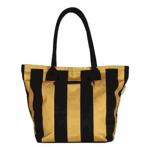 Stylish Comfortable Gold and Black Stripe Zipper Tote Bag with Handle for Women