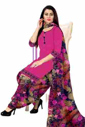 Casual Wear Printed Cotton 3/4th Sleeve Round Neck Suit Salwar With Dupatta 