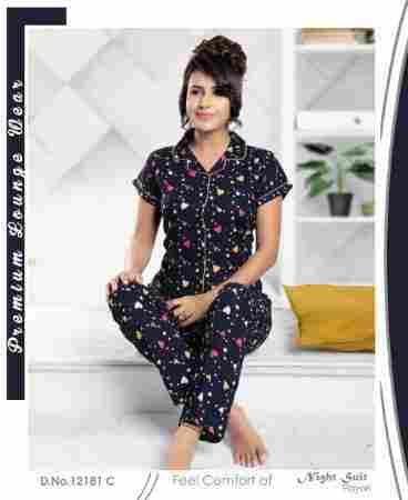 Short Sleeves Printed Ladies Night Suits in Attractive Colors