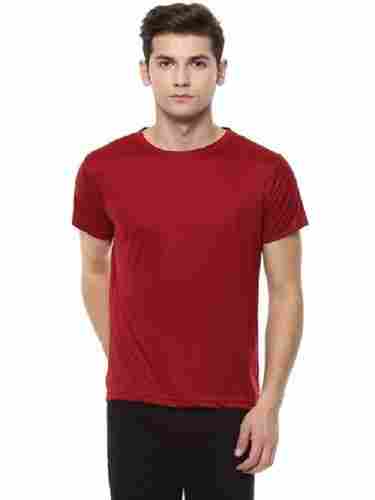 Polyester Red Color Soft Breathable Half Sleeves And Round Neck Men T Shirt 