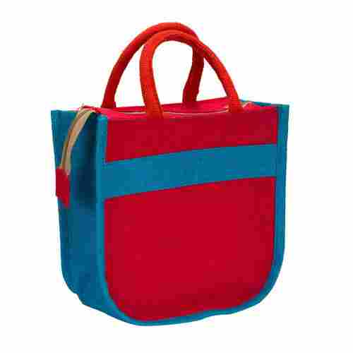 Gobamboos Red and Blue Refreshment Jute Canvas Bag (10"x9"x4")