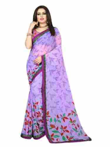 Daily Wear Floral Printed Georgette Fabric Saree With Blouse For Women Lightweight And Easy To Clean