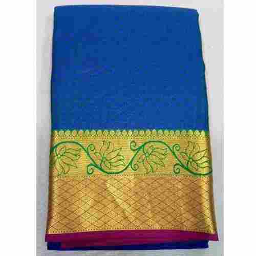 100 Percent Pure Kanchipuram Silk Handloom Party Wear Blue Saree