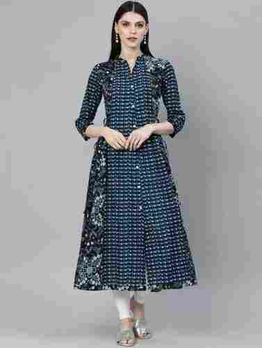 Ladies Printed Kurti For Party Wear Occasion, 3/4th Sleeve And Black White Color