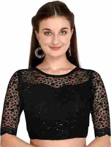 Washable And Breathable Regular Fit Short Sleeves Embroidered Net Women Blouse
