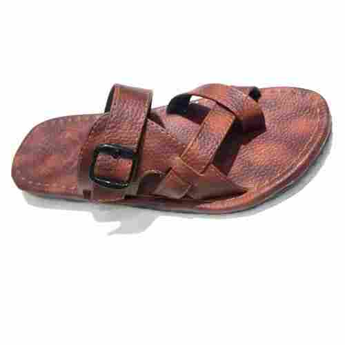 Men Casual Wear Brown Flat Leather Slipper