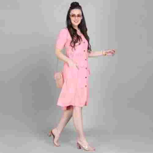Regular Reyon Casual Wear Half Sleeve Pink Color Rayon Plain Ladies Kurti
