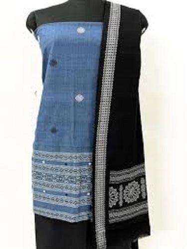 Indian Women Comfortable And Breathable Black And Blue Cotton Unstitched Salwar Suit