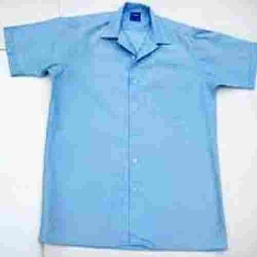 Boys Half Sleeves Shrink Resistant Blue Plain Cotton School Uniform Shirt
