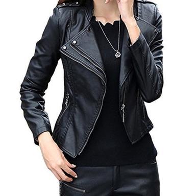 Ladies Black Faux Leather Jacket