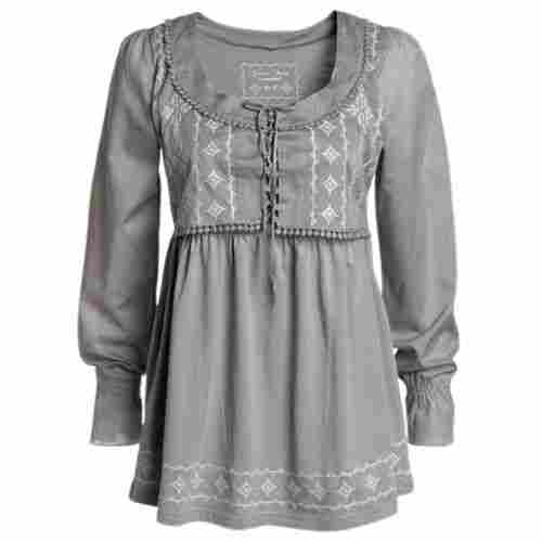 Casual Wear Full Sleeved Printed Top For Women In Grey Colour Lightweight And Easy To Wash