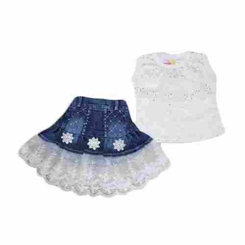 Sleeveless Round Neck Denim Skirt With Top Trendy Kids Dress