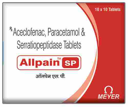 Allpain SP Aceclofenac, Paracetamol And Serratiopeptidase Tablet, 10x10 Pack