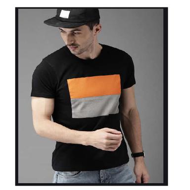 Half Sleeves Party Wear Round Neck Black Color Cotton Mens Printed T Shirt
