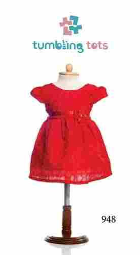 Plain Pattern Round Neck Net Design Cotton Designer Baby Frocks For Casual Wear