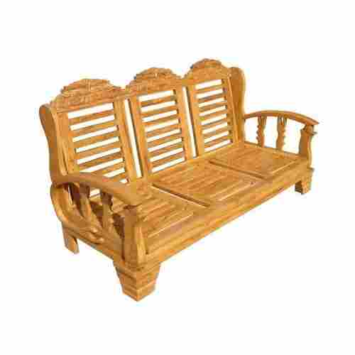 Brown Teak Wooden Polished 3 Seater Designer Sofa