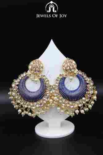 Multicolor Round Shape Golden Color Kundan Beads Fancy Earrings
