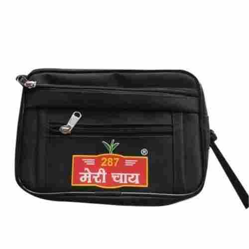 Black Polyester Hand Pouch Bag With Zipper Closure Type For Gifting Purpose