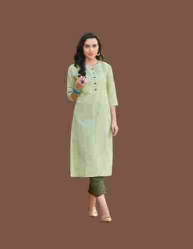 3/4th Sleeve Straight Plain Cotton Ladies Kurtis With Pants For Party Wear