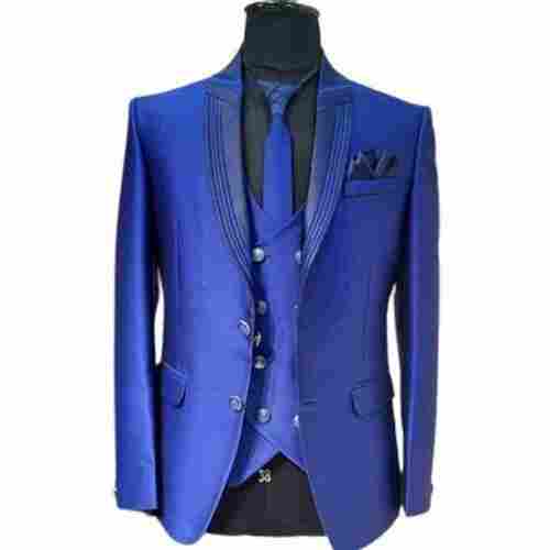 Mens Breathable Full Sleeve Stylish Party Wear Plain Sky Blue Wedding Suit
