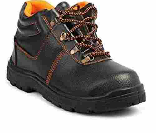 Shock Proof Black Synthetic Leather Safety Shoes With Laces Closure