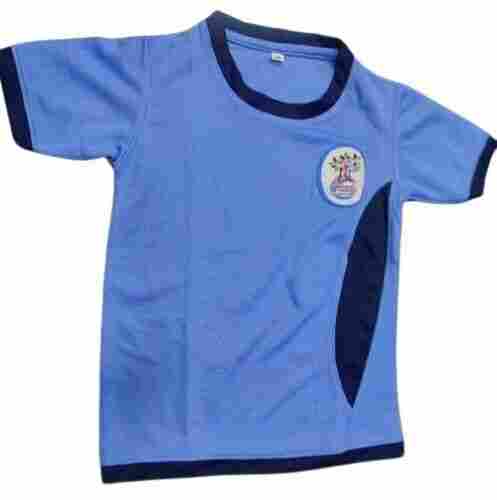 Sky Blue Short Sleeves Round Neck Plain Cotton School Sportswear T-Shirt