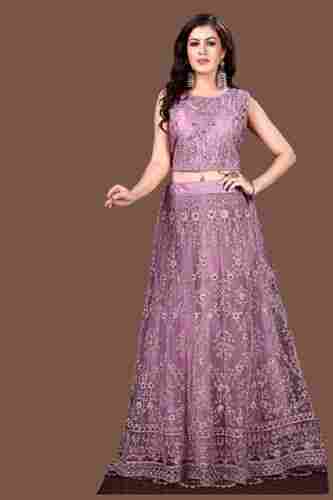 Comfortable Round Neck Silk Embroidered Heavy Ladies Gown For Party Wear