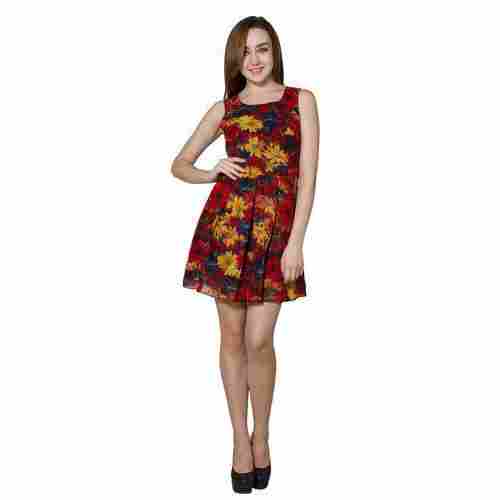 Sleeveless Chiffon And Fabric Floral Pattern Ladies Dresses Western Wear