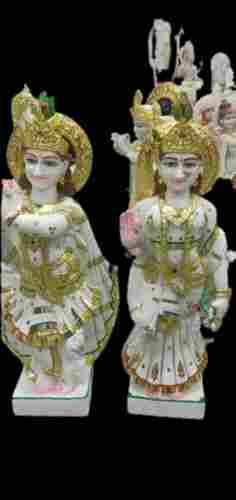 0.8 Foot Tall Polished Finished Hand Crafted Marble Radha Krishna Statue