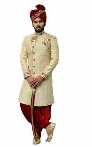 No Fade Embroider Pattern Breathable Long Sleeves Groom Sherwani