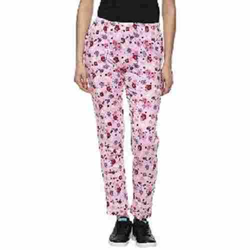 Breathable Casual Wear Regular Fit Pink Floral Print Cotton Lower For Ladies