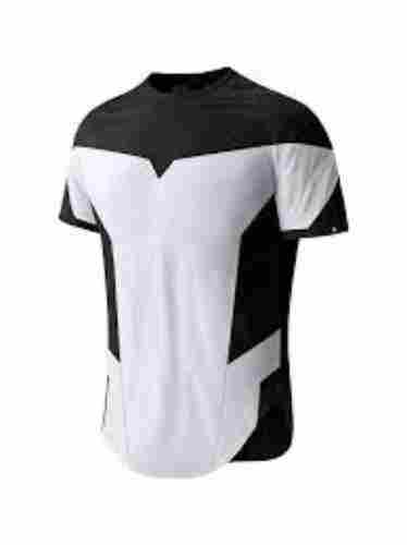 Mens Black And White Cotton Half Sleeves Casual T Shirt