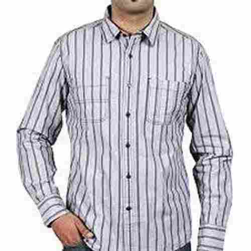 Men Round Neck Full Sleeve Pure Cotton Casual Wear Striped Shirt