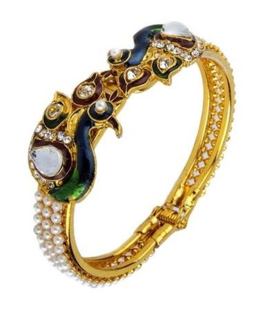 Golden Traditional Peacock Designed Gold Plated Heavy Kada For Women