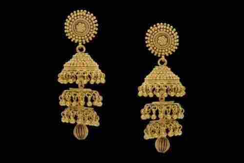 Traditional Quartz Stone Heavy Artificial Gold Plated Jhumka For Women 