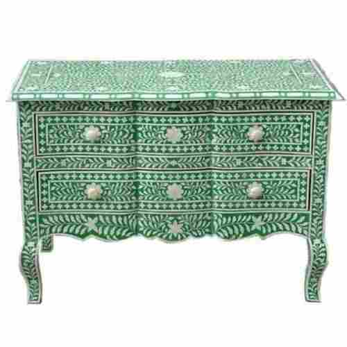 Rajasthani Style Handmade Rectangular Metal Bone Inlay Three Drawer Cabinet