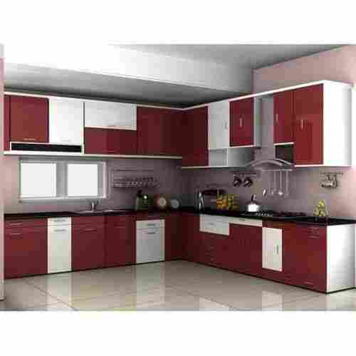 Multi Color Modern L-Shaped Glossy Wooden Granite Top Modular Kitchen