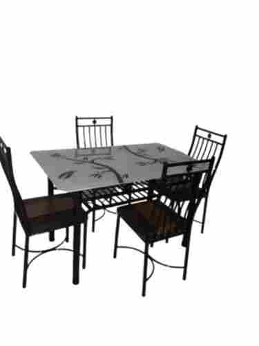 Iron Material Designer Glass Top Four Seater Dining Table Set For Home .