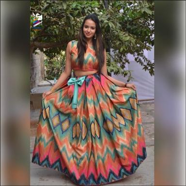 Semi-Stitched Banglory Satin Bollywood Replica - Ethnic Wear Multicolour Lehenga Choli