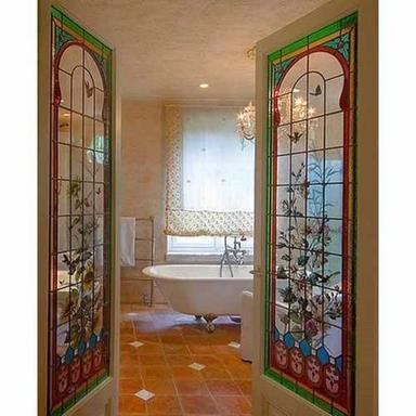 Multicolor Decorative Entrance Glass Doors With Inward And Outward Open Style
