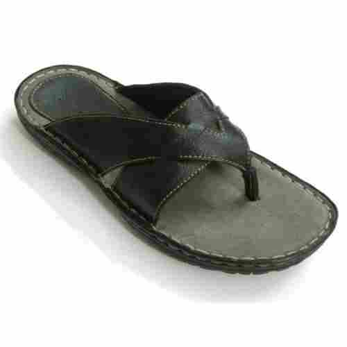 Comfortable And Fashionable Easy To Wear Black Leather Safety Chappals For Mens