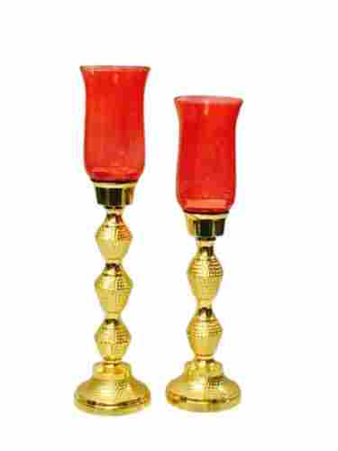 Rust Proof Brass And Glass Modern Art Polished Decorative Candle Holder, 18 Inches 
